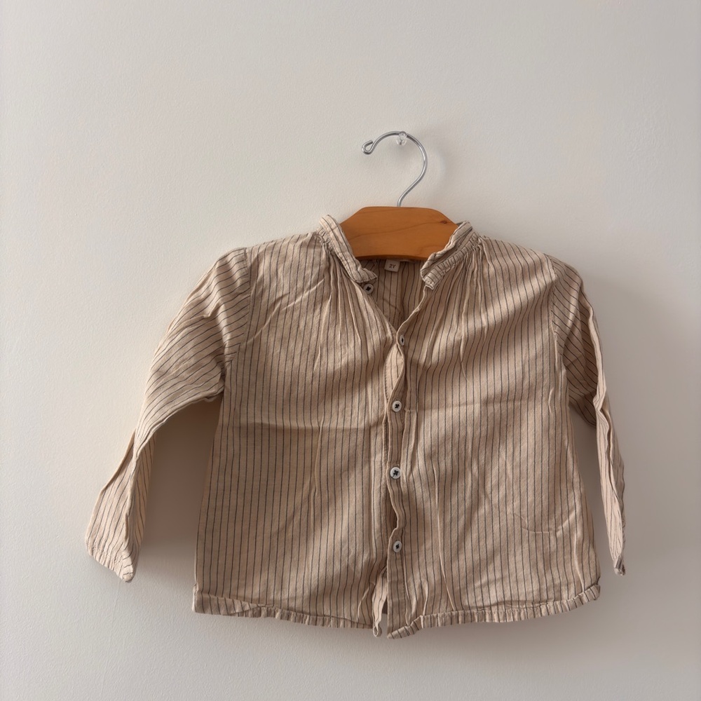 Caramel Beige Striped Kids Button Down Shirt